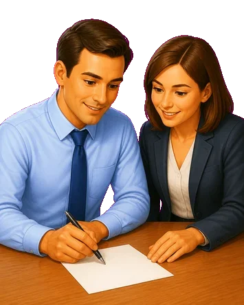 zwei Personen am Schreibtisch
